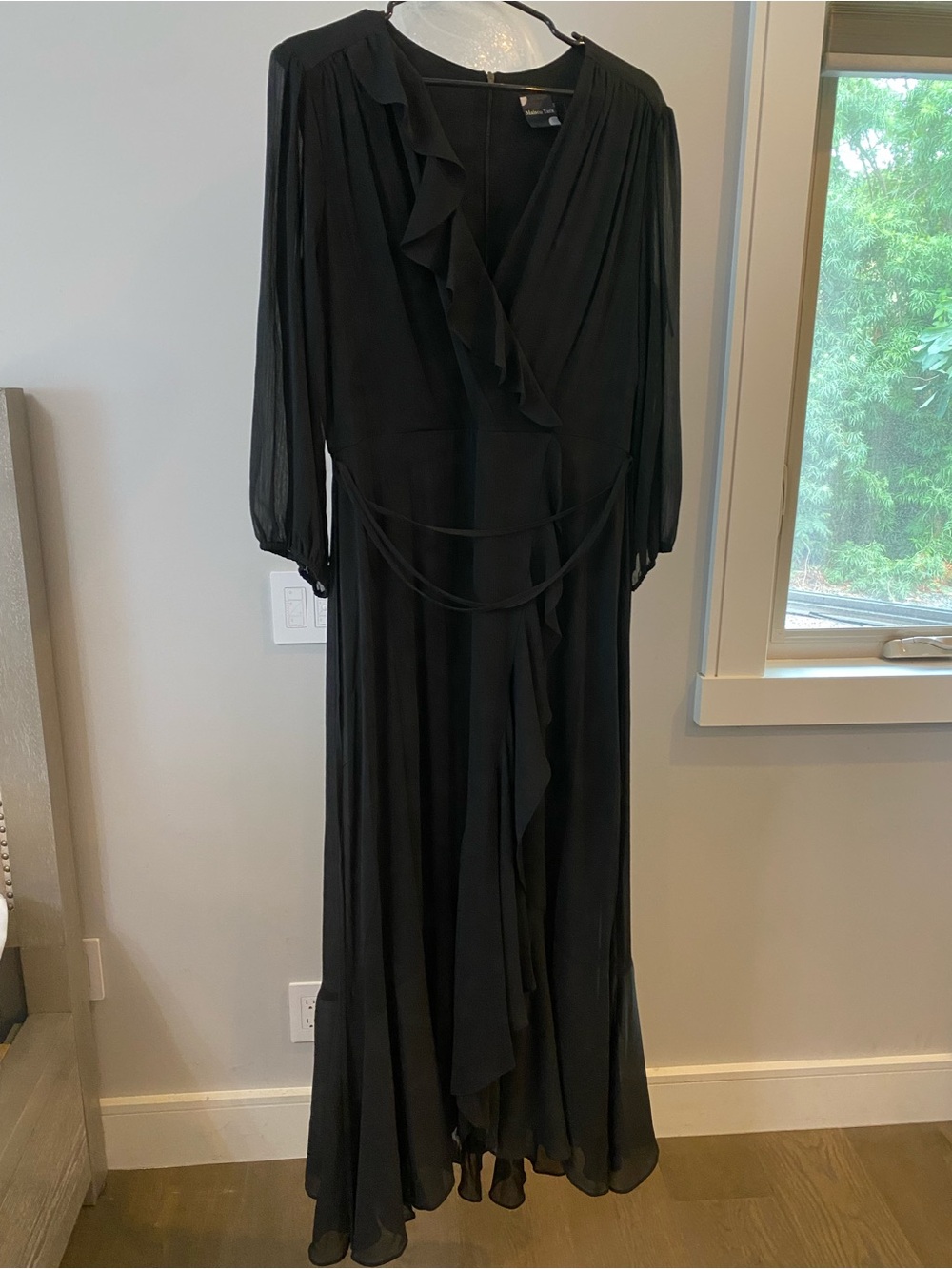 Maison Tara Black Long Ruffle Wrap Maxi Dress
